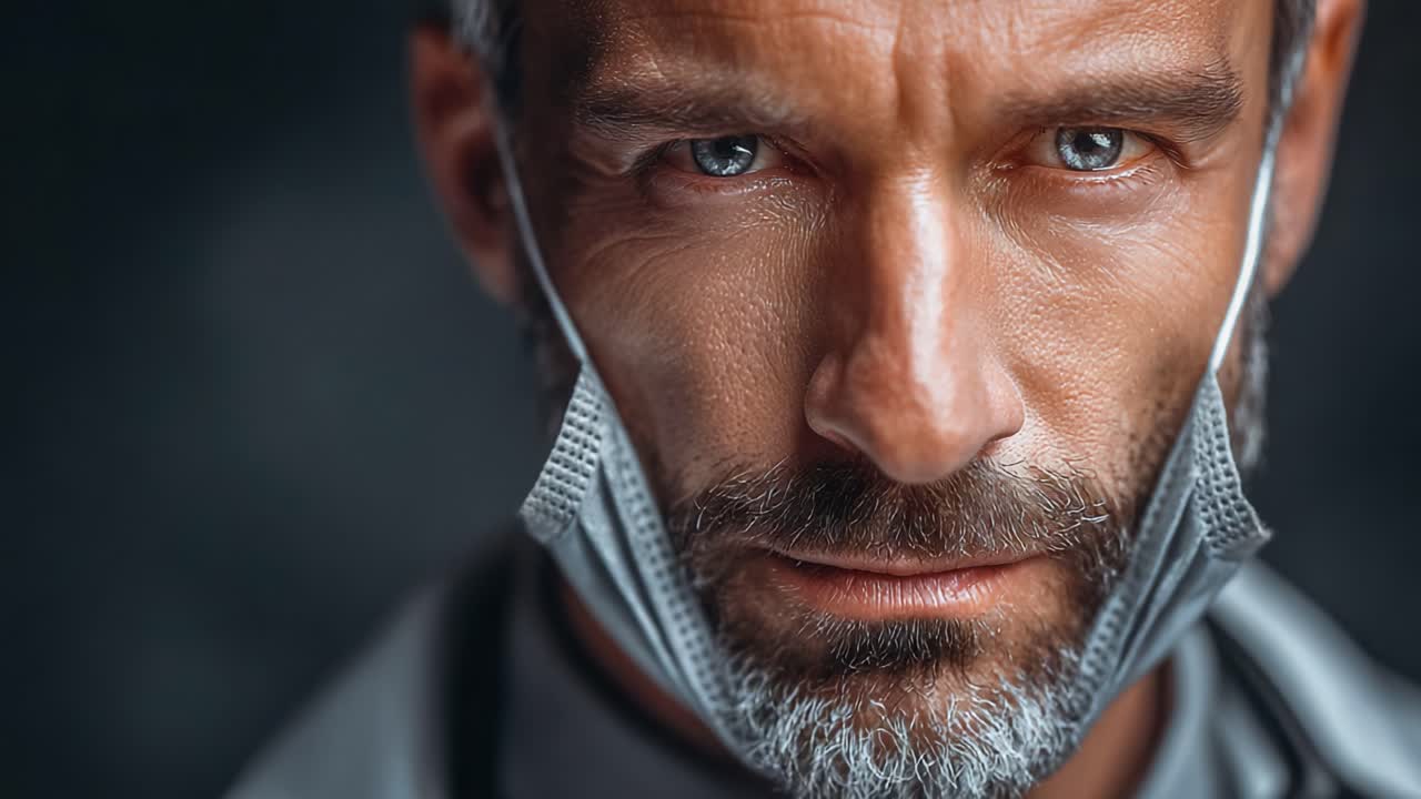 Intense Focus: A Close-Up Portrait of a Confident Medical Professional Ready for Action with an Emotionally Engaging Expression