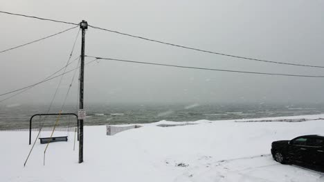 pere marquette beach covered in heavy, thick lake effect snow