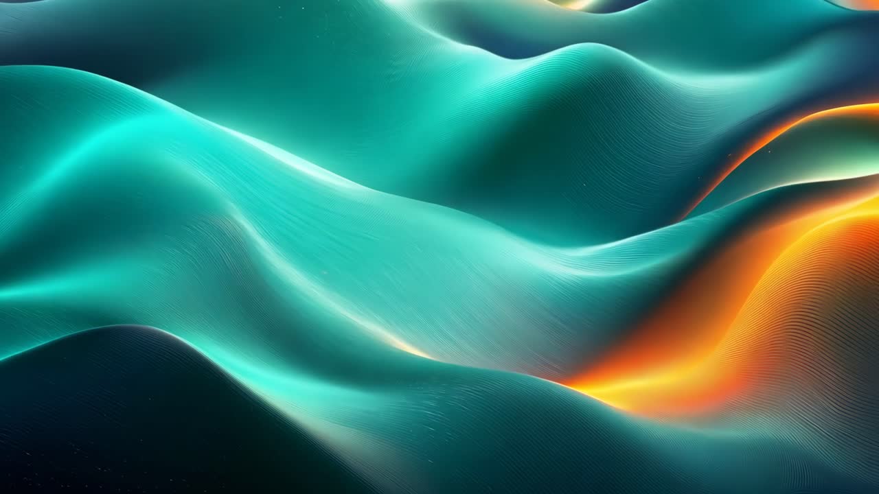 A colorful, abstract image with a blue and orange wave. The colors are vibrant and the wave appears to be moving. Scene is energetic and dynamic