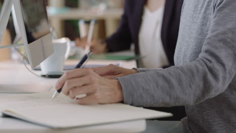 business-woman-hands-typing-using-wireless-computer-keyboard-writing-taking-notes-brainstorming-creative-ideas-at-office-desk