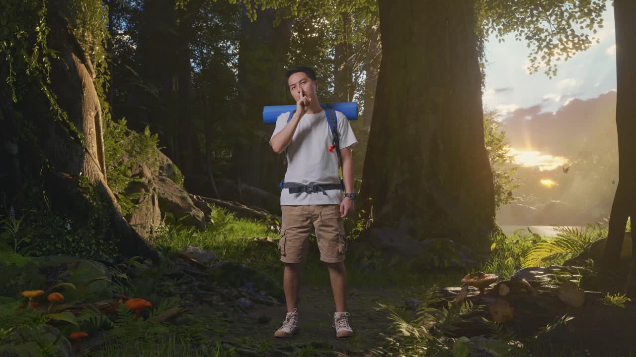 숲에서 산책하는 남자