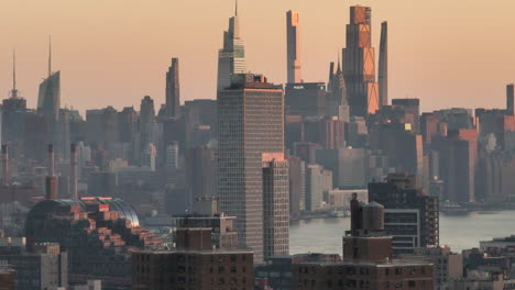 aerial view of midtown manhattan at sunrise. shot in brooklyn.