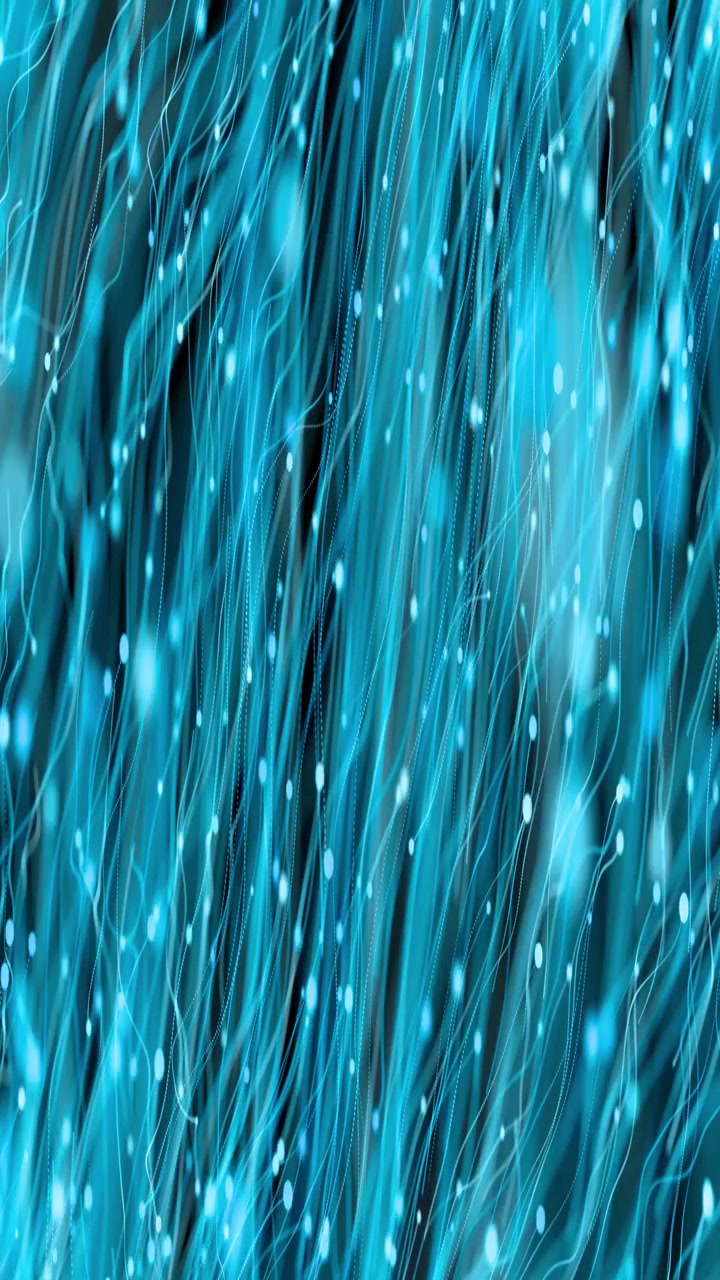 Abstract Blue Light Streaks and Particles Flowing on Black Background