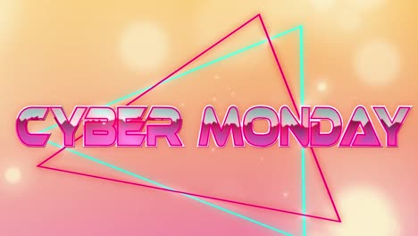 animación del texto del lunes cibernético sobre puntos de luz en fondo rosa