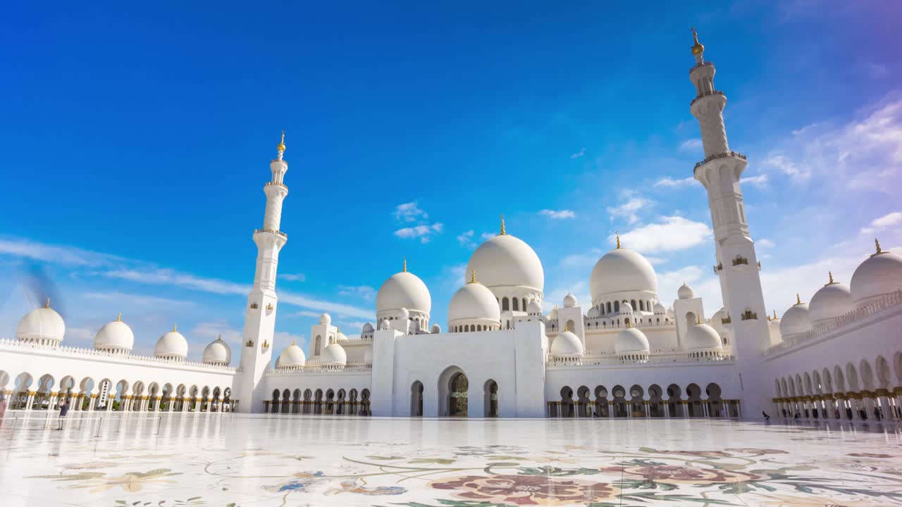 abu dhabi famosa moschea del giorno soleggiato sala principale panorama 4k timelapse uae
