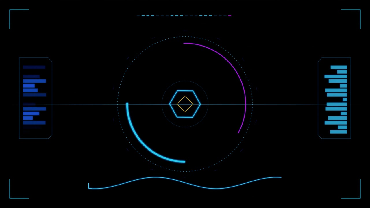 Futuristic Digital HUD Interface with Rotating Circular Elements