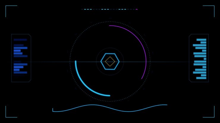 Futuristic Digital HUD Interface with Rotating Circular Elements