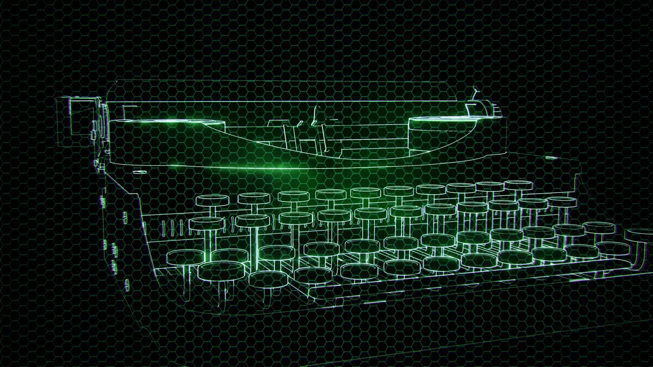 holograma de una máquina de escribir retro en la oscuridad