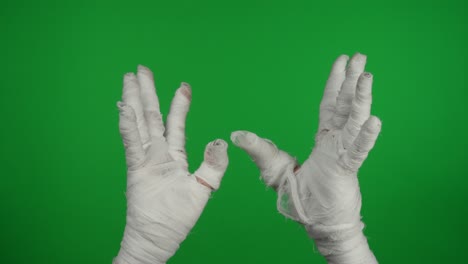 detail green screen isolated chroma key video capturing mummy's hand holding a smartphone and