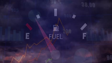 animación del procesamiento de datos y estadísticas del indicador de combustible