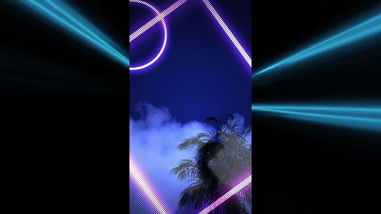 animación de rastros de luz de neón púrpura y formas sobre hojas sobre fondo negro