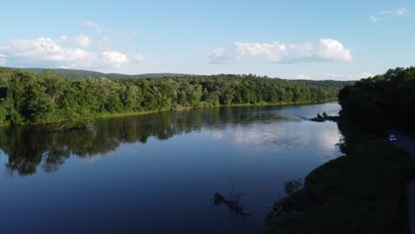 aerial view overlooking river and trees