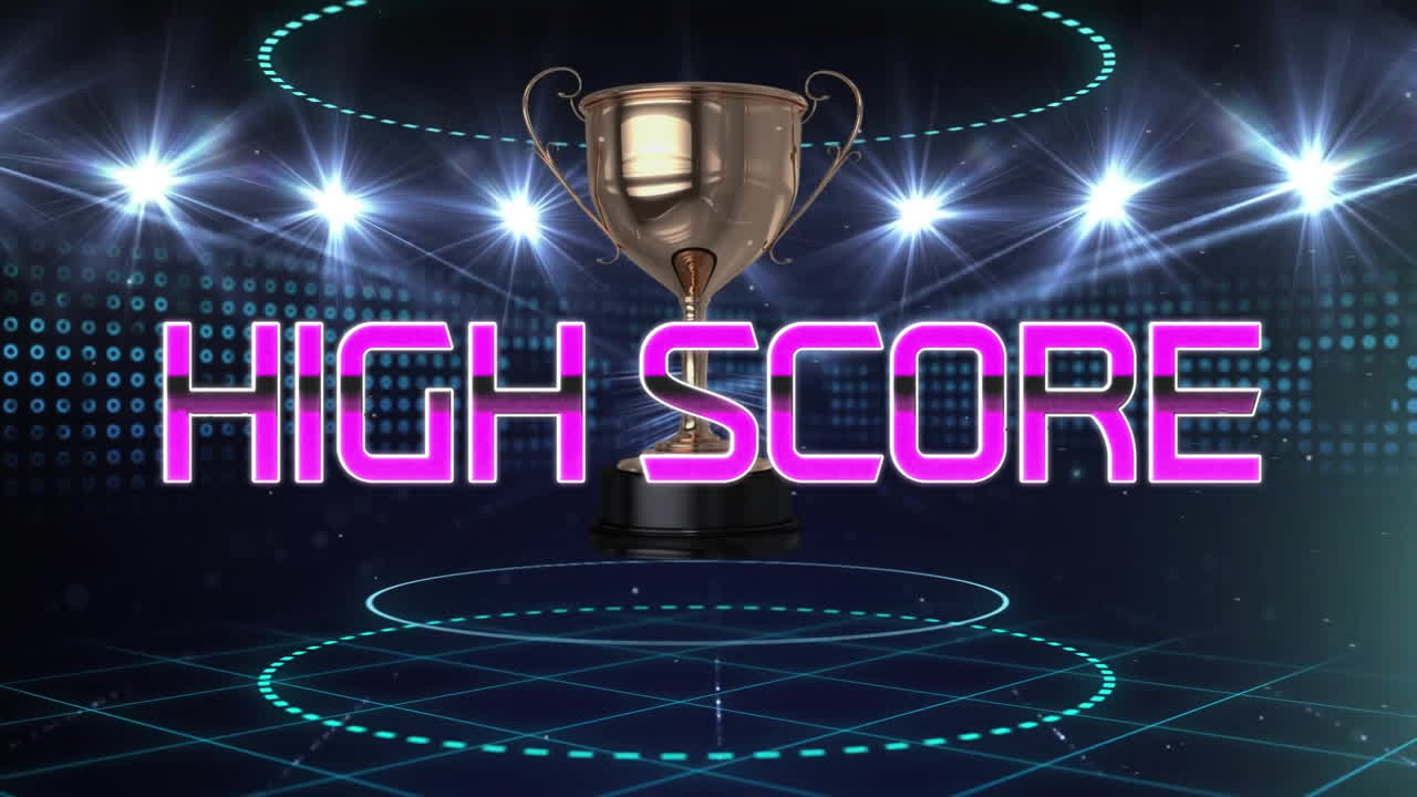 컵 위의 높은 점수 텍스트의 애니메이션