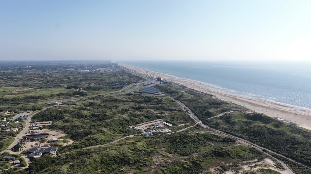 beach of Bloemendaal, The Netherlands. Coastline, summer. Aerial video.