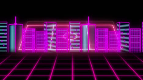 animation of neon cityscape over neon sports field