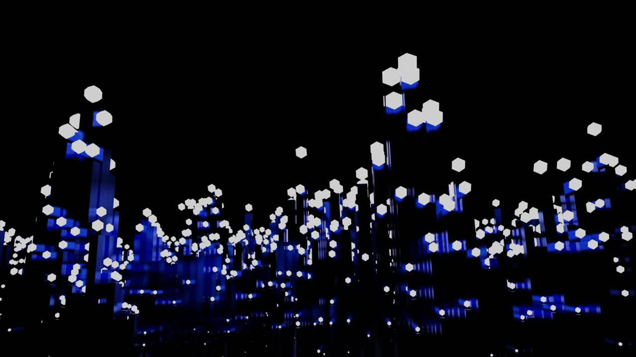 빛나는 큐브의 추상적인 도시 풍경