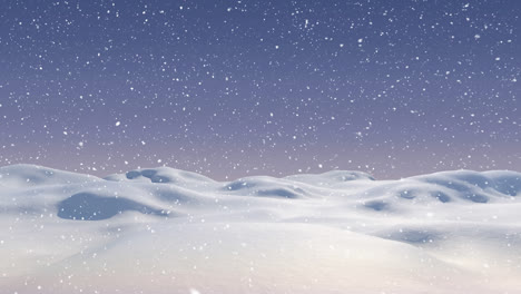 Snow-falling-over-winter-landscape-against-purple-and-blue-gradient-background