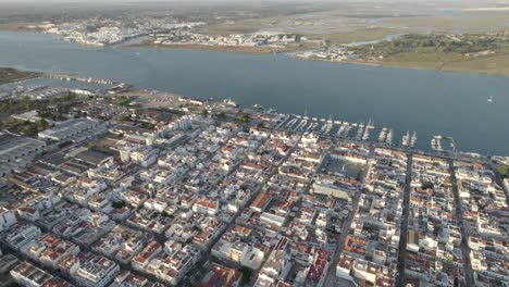 high angle view over vila real de santo antonio on guadiana river bank