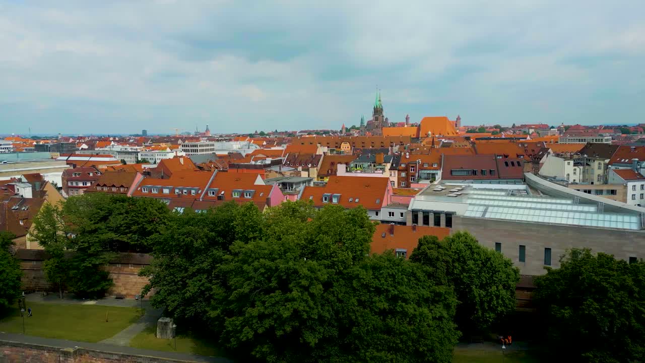 4K Aerial Drone Video of the New Museum in Downtown Nurnberg, Germany