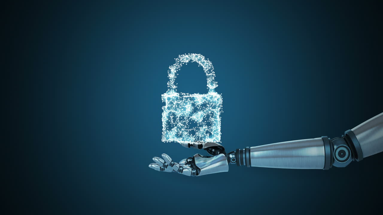 mano robótica que presenta la seguridad de datos en la nube digital