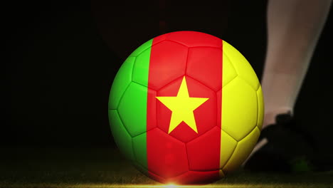 football player kicking cameroon flag ball