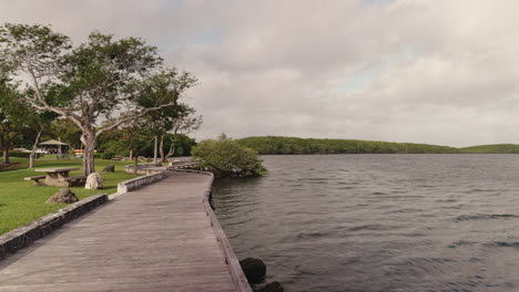 peaceful lakeside park walkway