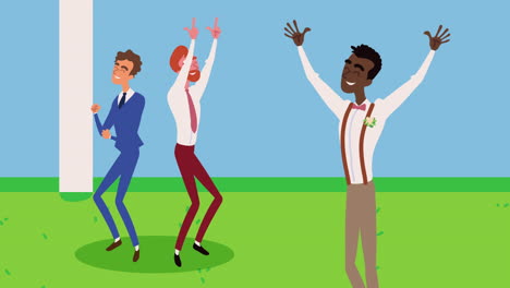 hombres felices bailando