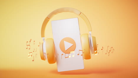 animación en bucle de auriculares y teléfonos móviles, renderización en 3d.