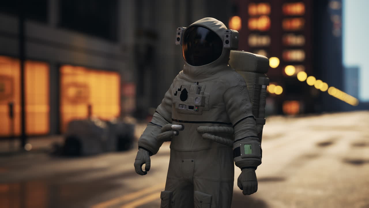 lonely astronaut in deserted city