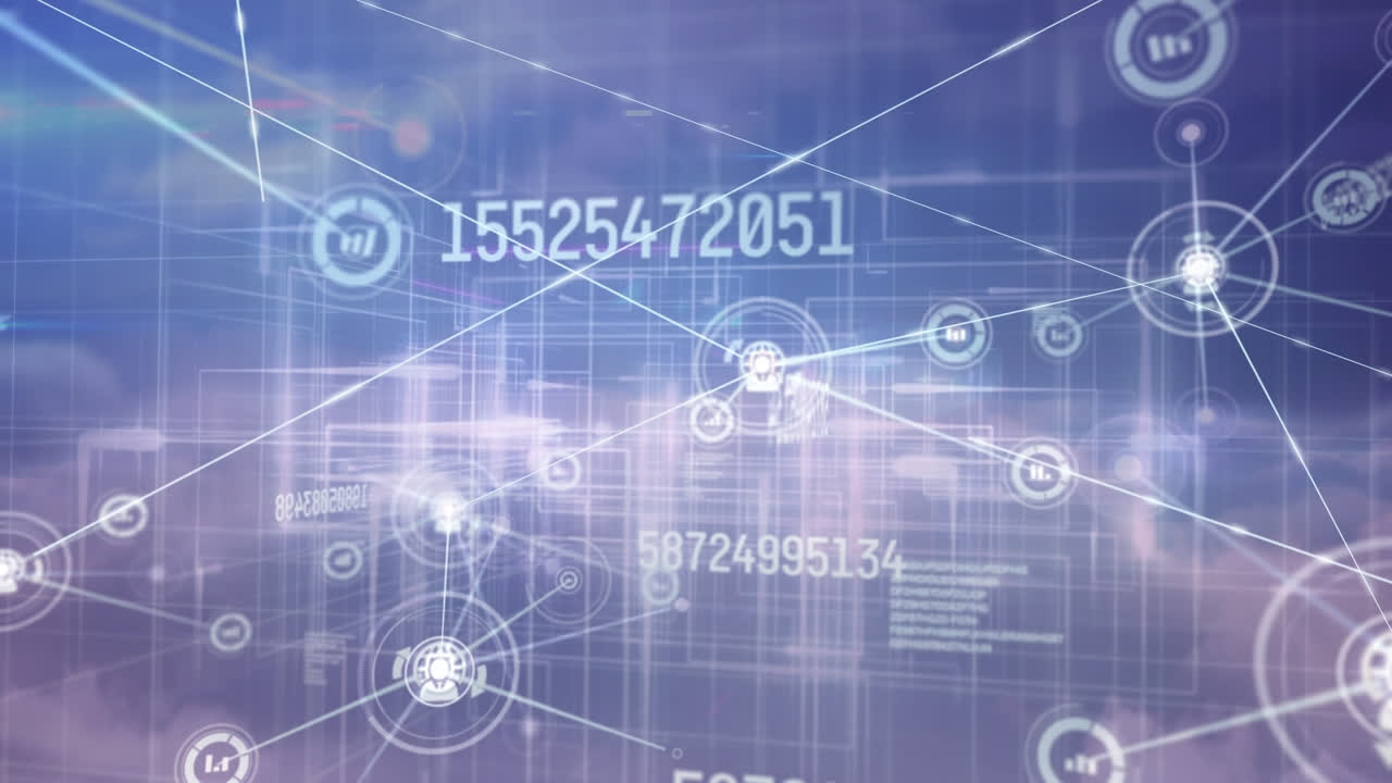 연결된 비즈니스 아이콘의 애니메이션 클라우드에서 데이터 처리