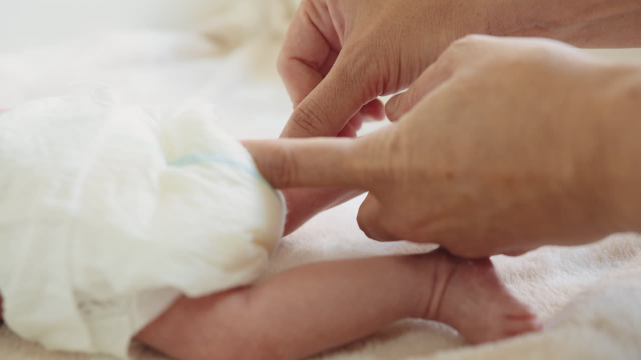 아기의 기저귀를 바꾸는 것