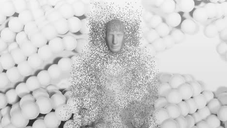 animación del cuerpo humano formada con partículas explosivas en fondo blanco 3d