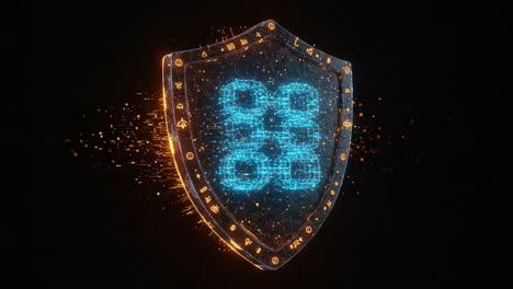 digital shield symbolizing security and protection, featuring dynamic glow and futuristic elements in a high-tech aesthetic, emphasizing blockchain technology
