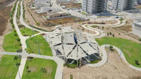 aerial shot of playground at new neighborhood at netivot , israel