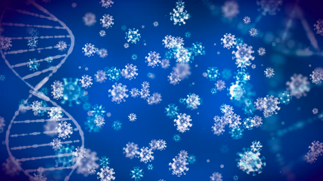 코로나 바이러스 세포를 가진 추상적인 dna 분자 - 모션 그래픽 (루프)