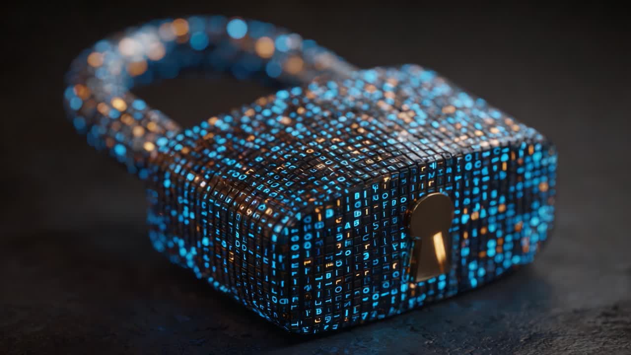 A Futuristic Digital Lock Resembling a Combination of Binary Code and Technology, Emphasizing Security and Data Protection in a Unique Visual Design