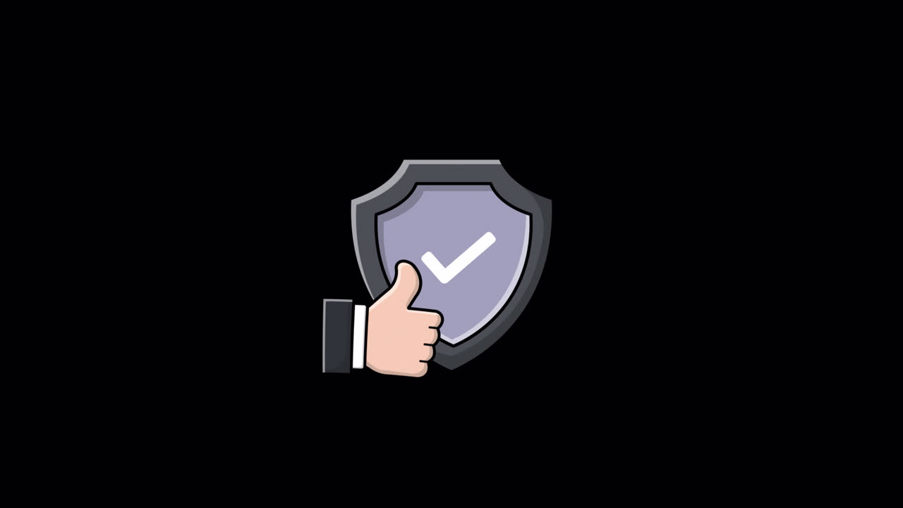 Animated Icon of Thumbs Up Hand and Shield with Checkmark