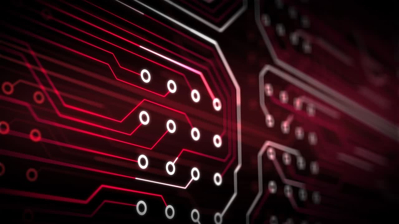 animación en bucle abstracto con líneas de placa de circuitos. fondo de tecnología roja