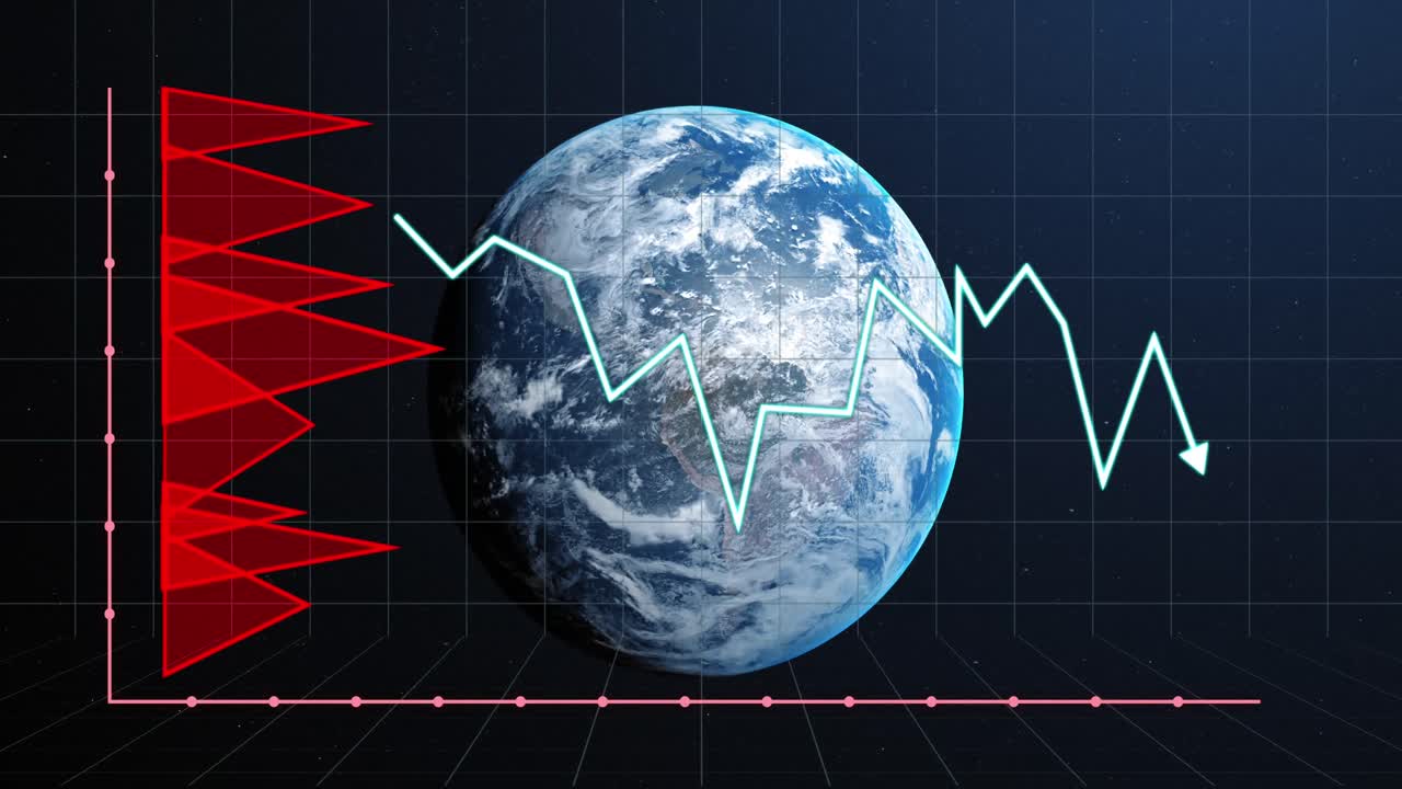 Animazione dell'elaborazione dei dati sul globo su sfondo nero.