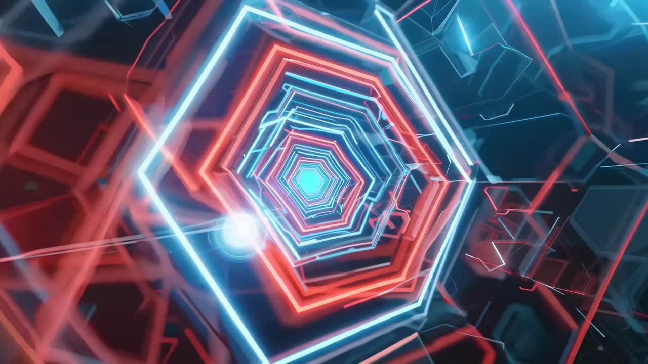 A colorful background with red and blue shapes. The shapes are hexagons and they are arranged in a way that creates a sense of movement and energy. The image is abstract and dynamic