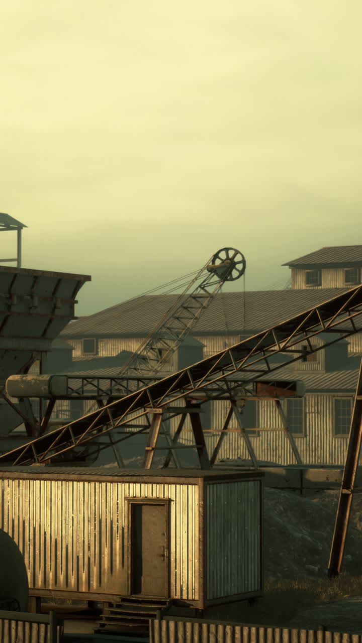 크레인과 컨베이어 벨트를 가진 산업 현장