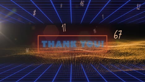animation of thank you text over grid and flying numbers