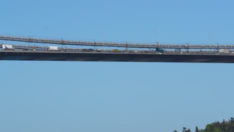 Cars-Passing-Over-The-Fatih-Sultan-Mehmet-Bridge,-Bosphorus,-Istanbul,-Turkey