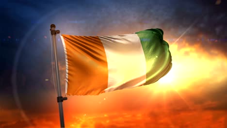 ivory coast flag backlit at beautiful sunrise loop slow motion 4k