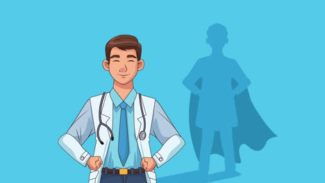 doctor professional with hero shadow character animation