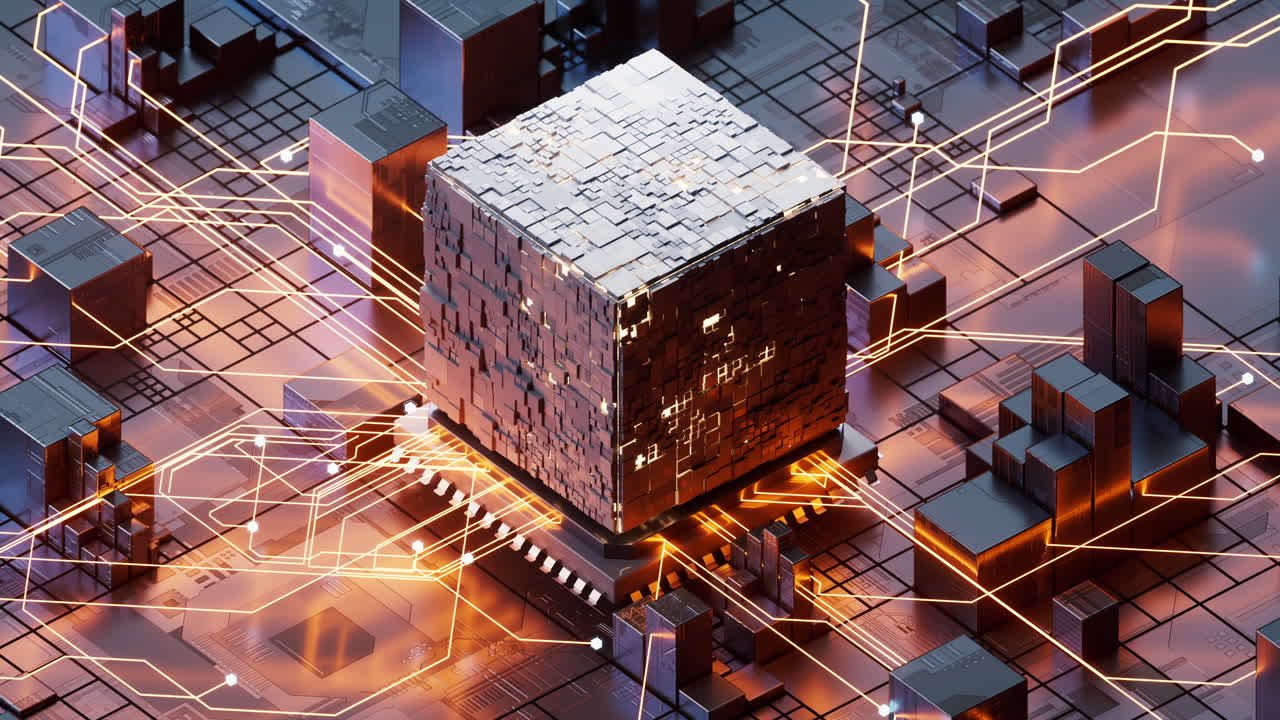 Technology circuit board and core, 3d rendering.