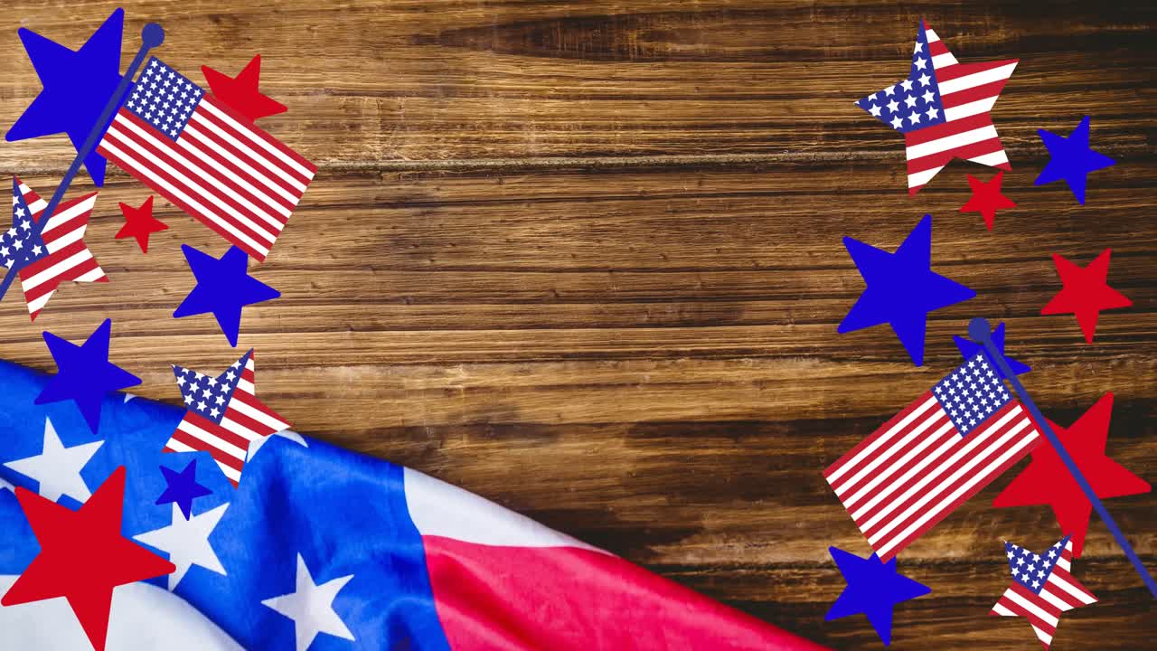 Animazione di stelle e strisce sulla bandiera americana su un tavolo di legno