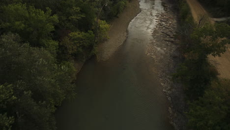 Trails-Near-Dried-River-With-Dense-Bushes-In-Durham,-Arkansas,-United-States