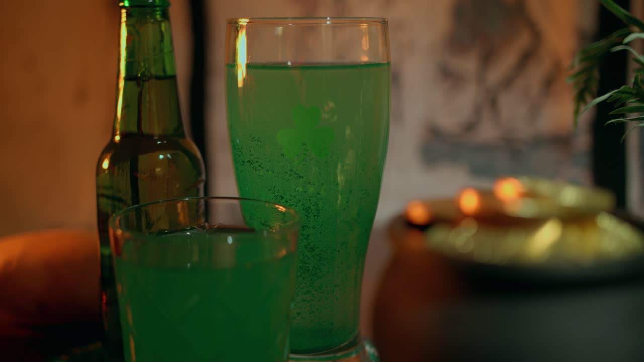 Green Beer and Pot of Gold for St. Patrick's Day Celebration