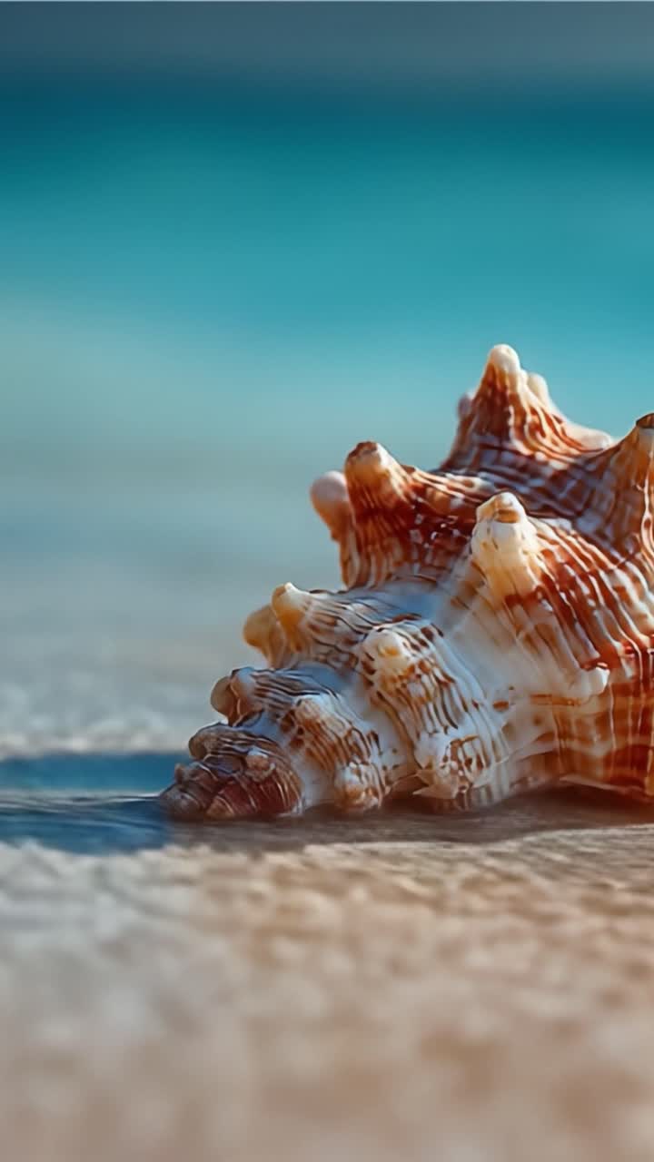 Close-up of a Beautiful Spiral Shell on a Sandy Shore, Capturing the Intricate Details and Unique Patterns Reflecting Nature's Artistry in a Serene Coastal Environment